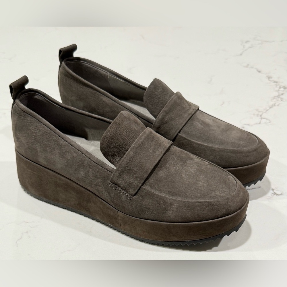 Eileen Fisher Loafers Women's Size 8.5 Gray Nubuck Wedge Platform Shoes